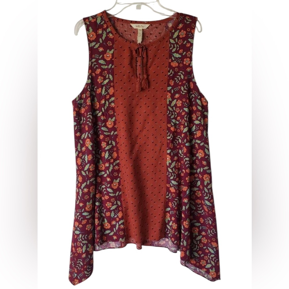 Matilda Jane Floral Burnt Orange Asymmetrical Sleeveless Tunic Top Size S